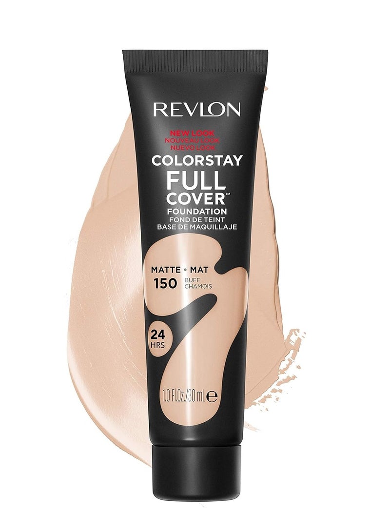 ColorStay Full Cover Longwear Matte Foundation, Heat & Sweat Resistant Lightweight Face Makeup (150), 1.0 oz BUFF