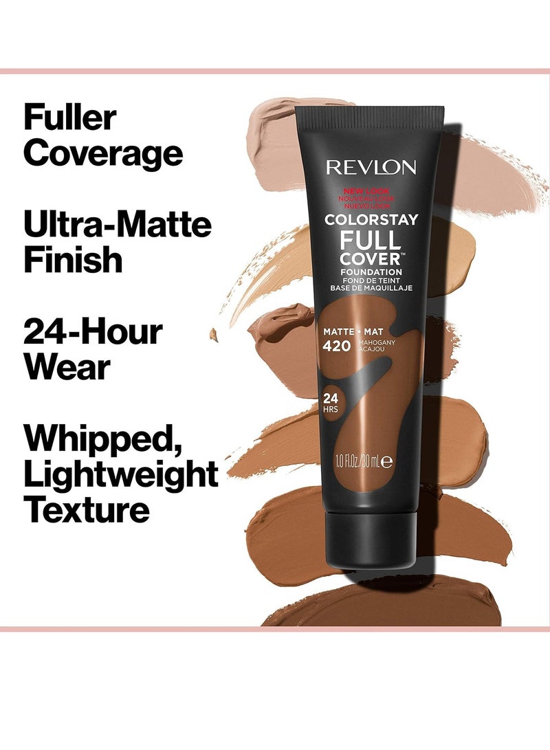 ColorStay Full Cover Longwear Matte Foundation, Heat & Sweat Resistant Lightweight Face Makeup (150), 1.0 oz BUFF