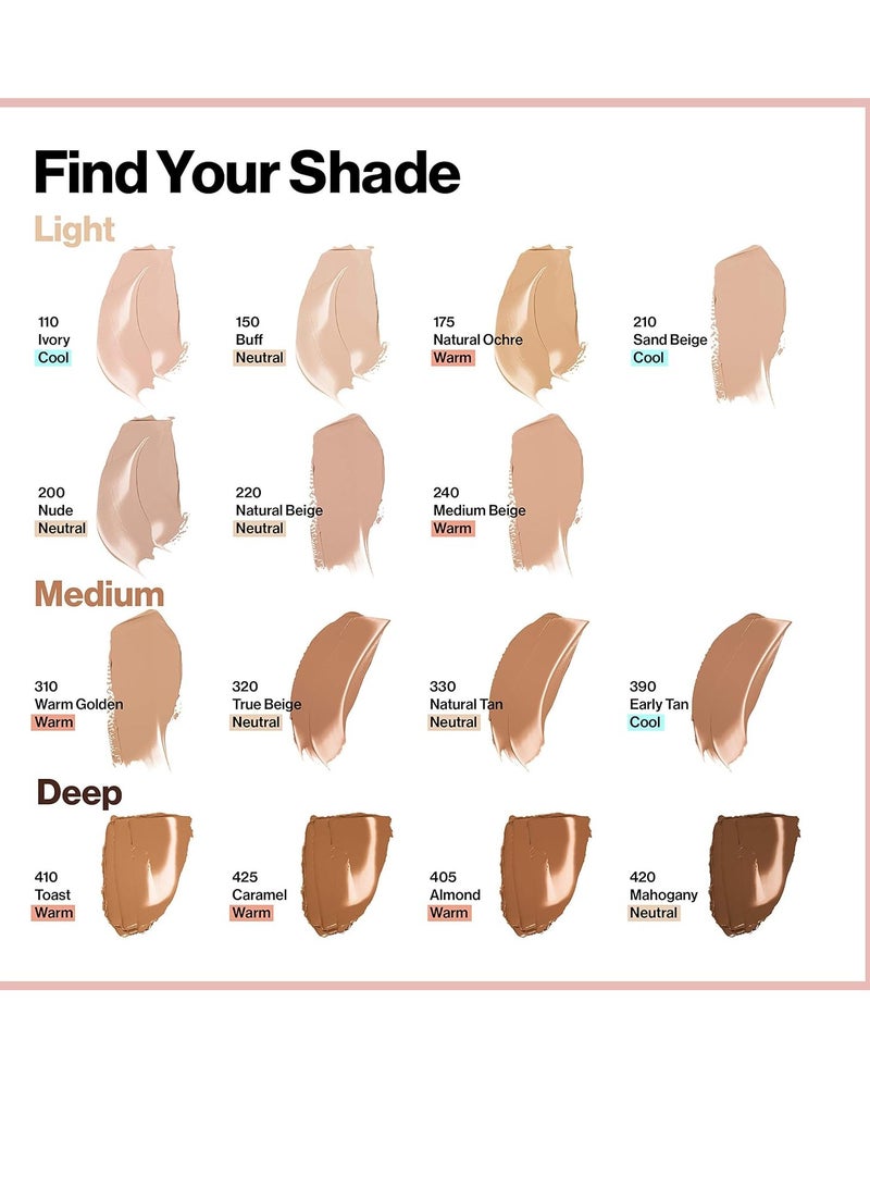 ColorStay Full Cover Longwear Matte Foundation, Heat & Sweat Resistant Lightweight Face Makeup (150), 1.0 oz BUFF