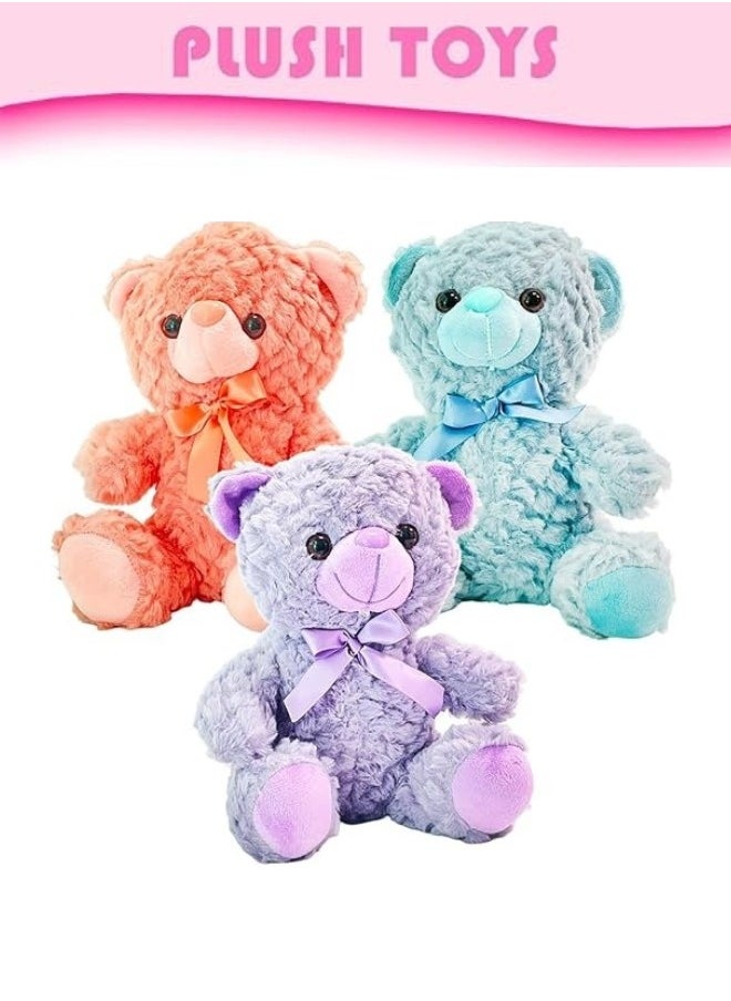 Teddy Bear Plush Stuffed Toys, Kids Soft Plush Animal Doll, Birthday Gift, Boys Girls Toddlers, Birthday, Baby Shower, Anniversary (Pack of 3)