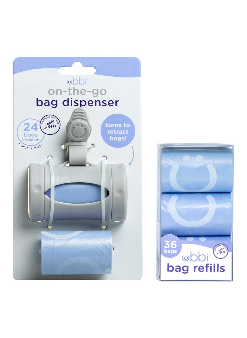 On The Go Gray Bag Dispenser And Waste Disposal Bags Refill Lavender Scented Baby Savings Bundle