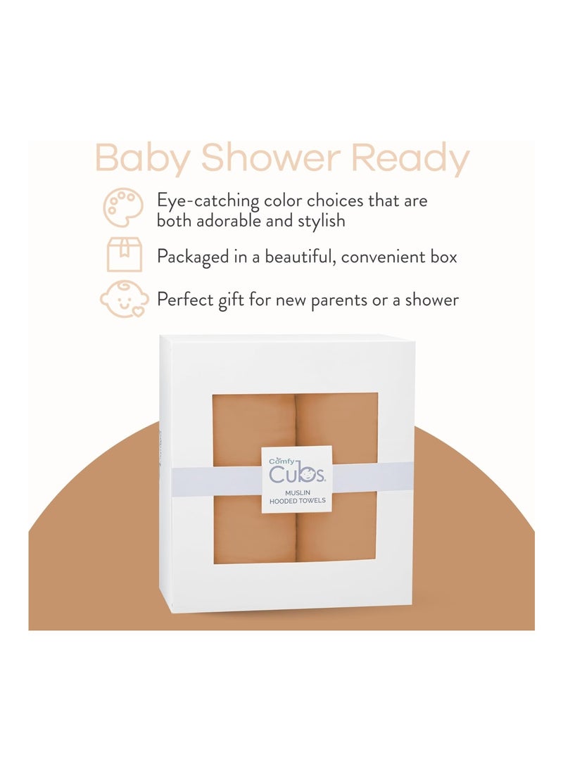 2 Pack Baby Hooded 9 Layer Muslin Cotton Towel Ultra Soft Warm And Absorbent 2 Pack Caramel