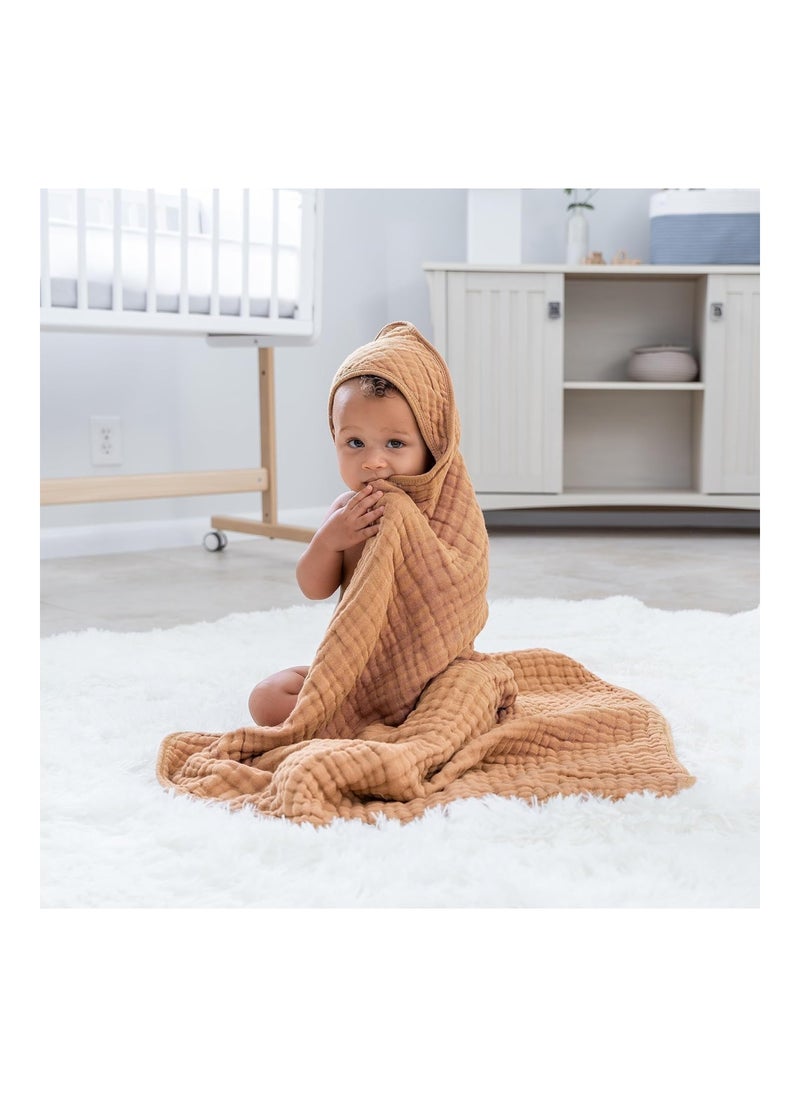 2 Pack Baby Hooded 9 Layer Muslin Cotton Towel Ultra Soft Warm And Absorbent 2 Pack Caramel