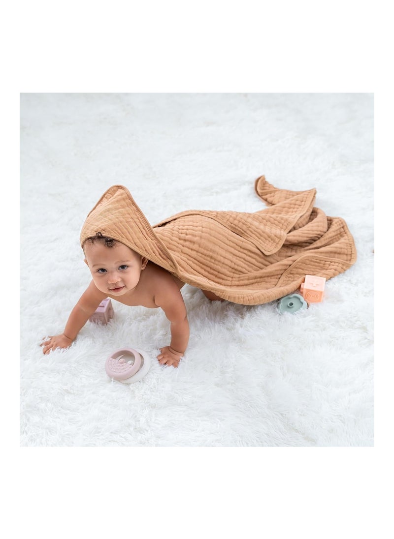 2 Pack Baby Hooded 9 Layer Muslin Cotton Towel Ultra Soft Warm And Absorbent 2 Pack Caramel