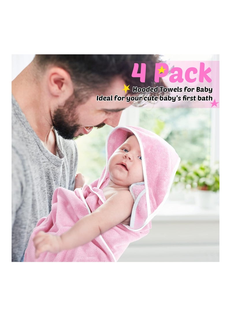Pack Of 4 Baby Hooded Towels, 30 X 30 Inch, White, Pink