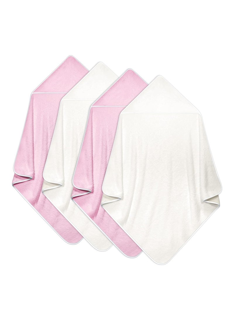 Pack Of 4 Baby Hooded Towels, 30 X 30 Inch, White, Pink