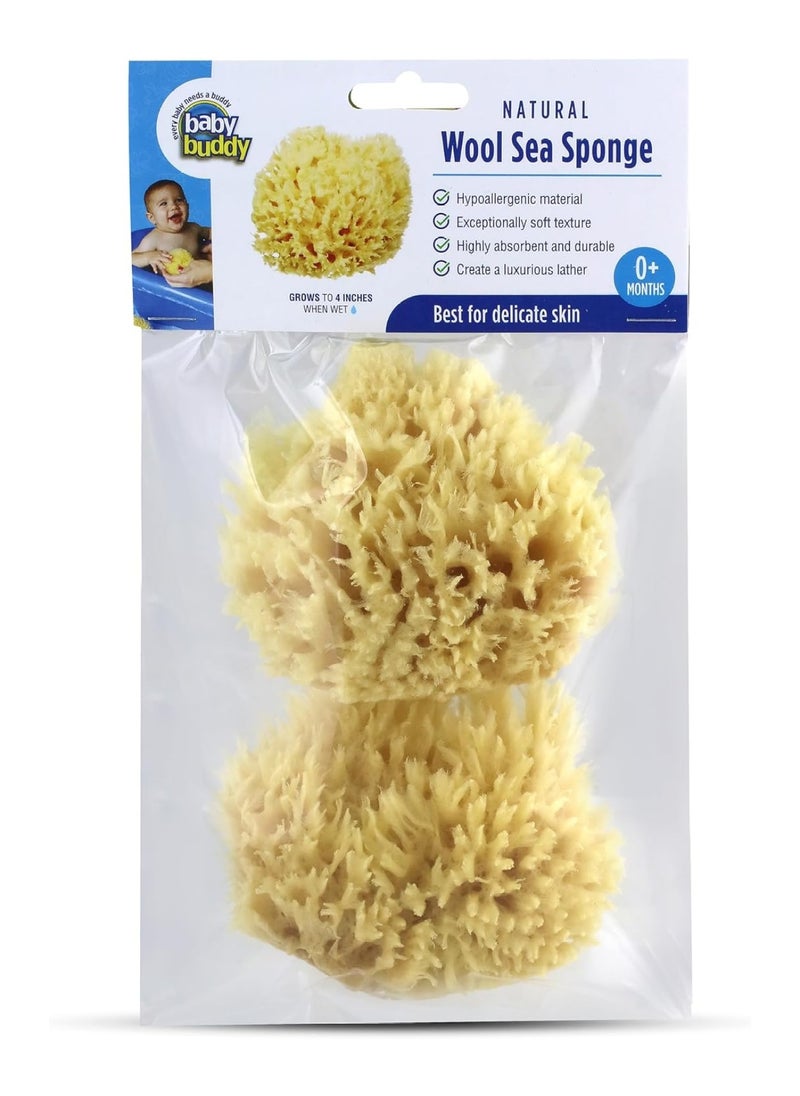 Natural Baby Bath Sponge 4” Ultra Soft Premium Sea Wool Sponge Soft On Baby’S Tender Skin, Biodegradable, Hypoallergenic, Absorbent, Brown, Pack Of 2