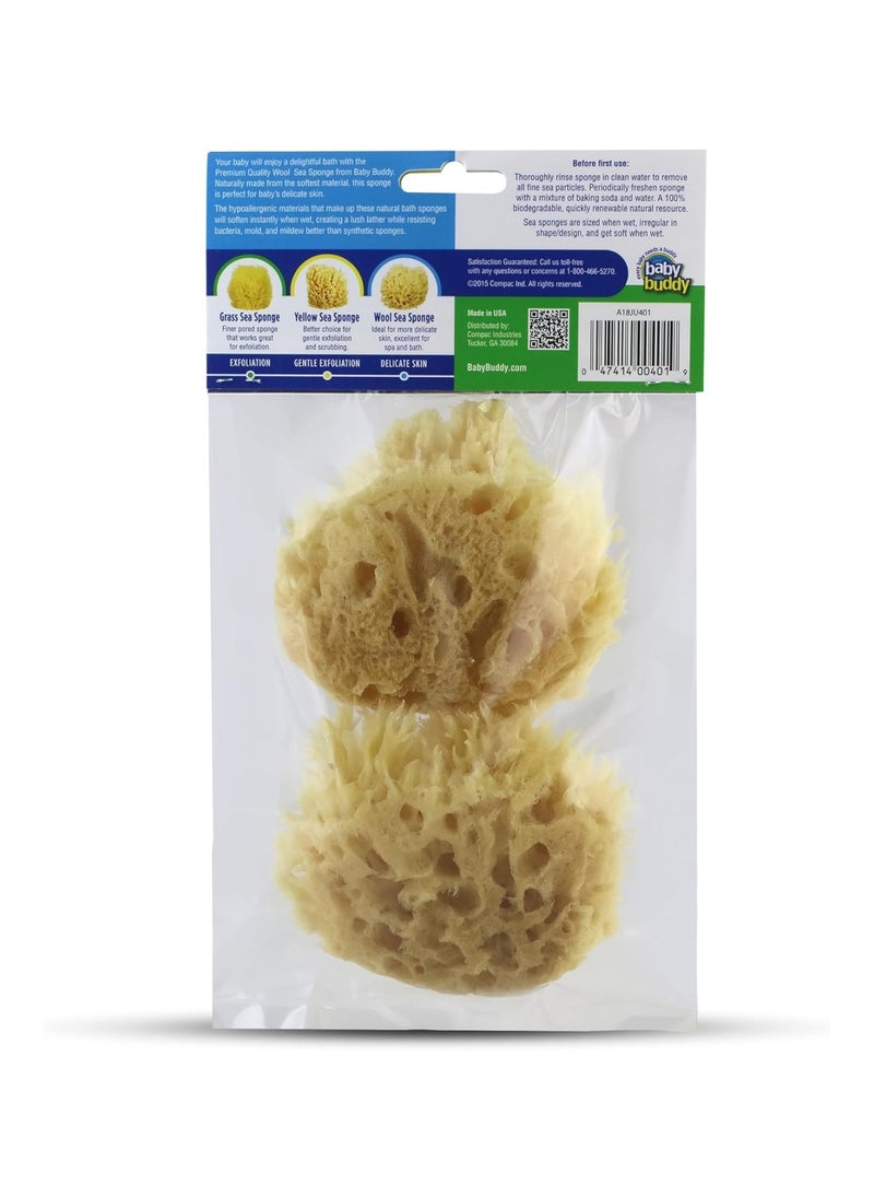 Natural Baby Bath Sponge 4” Ultra Soft Premium Sea Wool Sponge Soft On Baby’S Tender Skin, Biodegradable, Hypoallergenic, Absorbent, Brown, Pack Of 2
