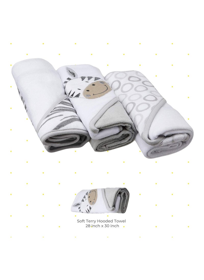 Baby 3 Pack Soft Terry Hooded Towel Set For Newborn Boys And Girls, Grey Zebra