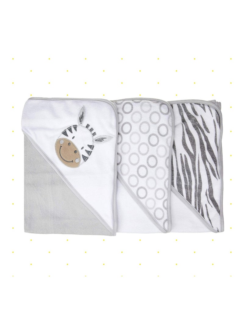 Baby 3 Pack Soft Terry Hooded Towel Set For Newborn Boys And Girls, Grey Zebra