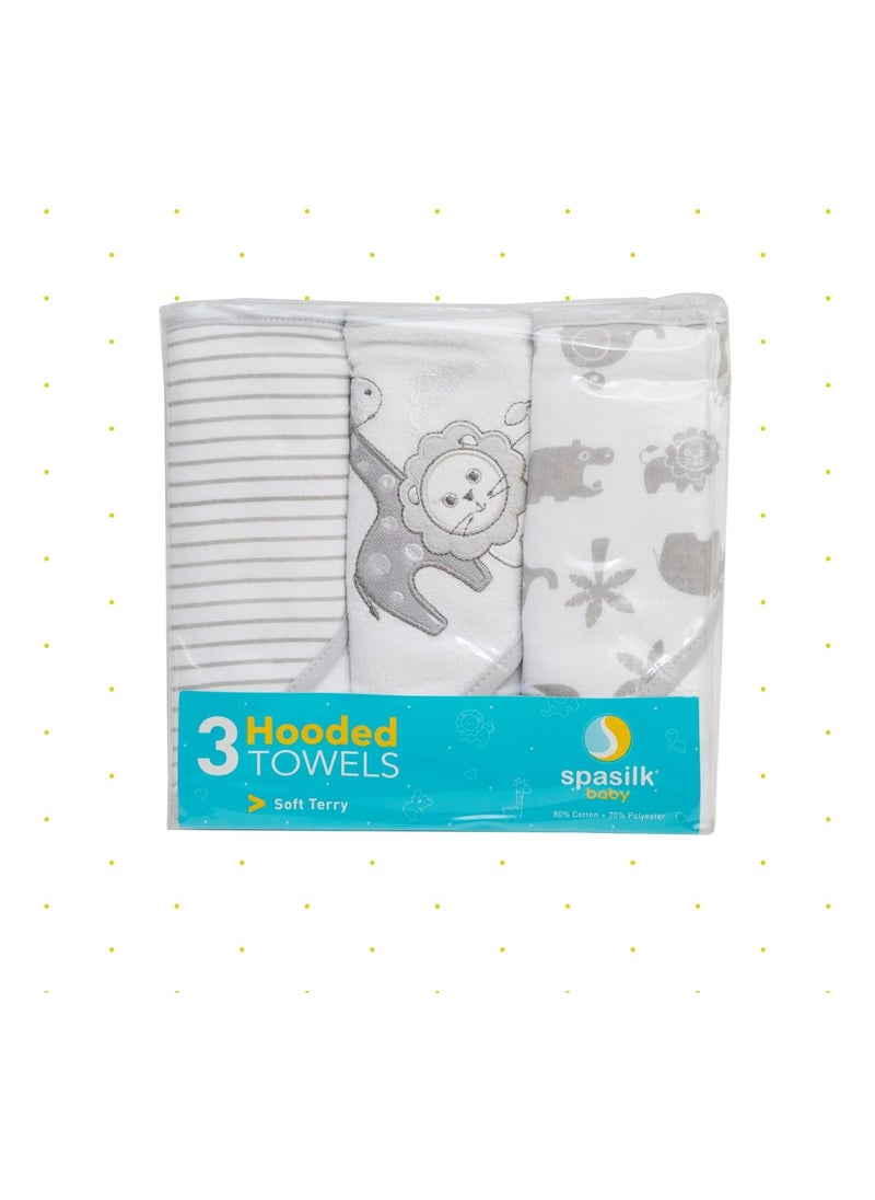 Pack Of 3 Baby Hooded Towel Set For Newborn Boys And Girls, Gray, Size One