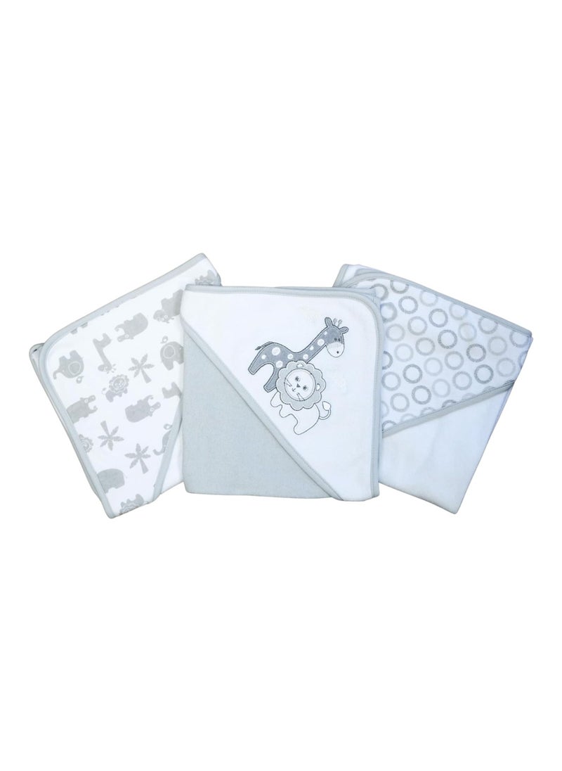 Pack Of 3 Baby Hooded Towel Set For Newborn Boys And Girls, Gray, Size One