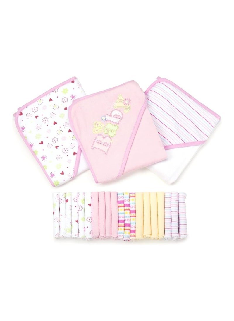 Bath Hooded Towels And Washcloths Set For Babies 23 Piece Gift Set Pink