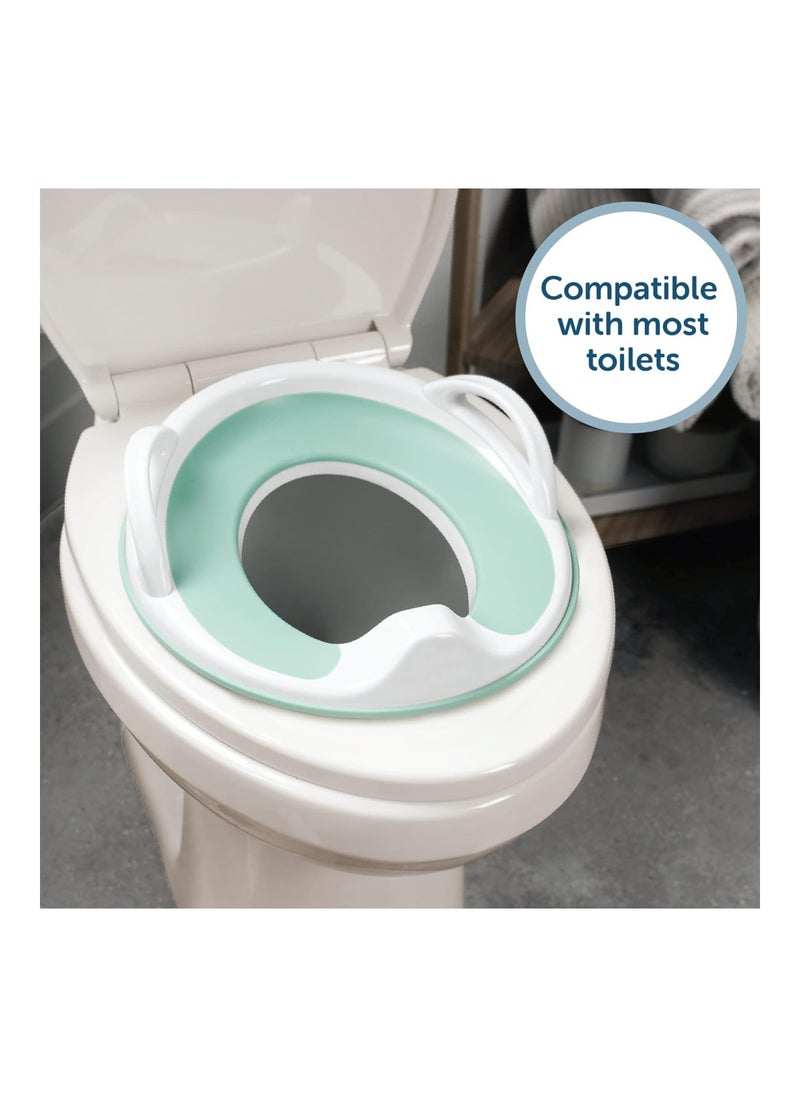 Potty Training Seat With Handles Fits Round And Oval Toilets Non Slip With Splash Guard Includes Free Storage Hook