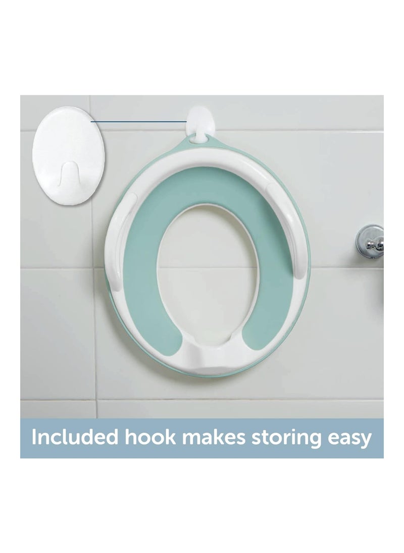 Potty Training Seat With Handles Fits Round And Oval Toilets Non Slip With Splash Guard Includes Free Storage Hook