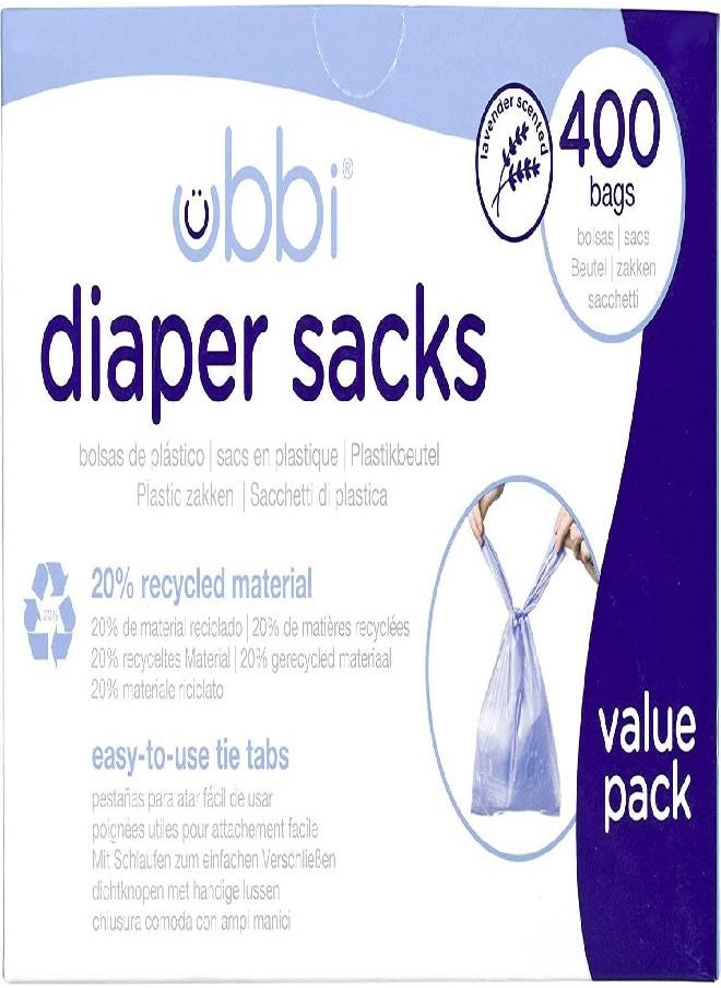 Ubbi Disposable Diaper Sacks, Lavender Scented, Easy-To-Tie Tabs, Diaper Disposal or Pet Waste Bags, 400 Count