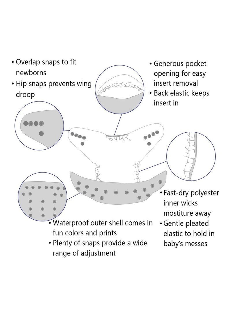 Baby Cloth Diapers One Size Adjustable Washable Reusable For Baby Girls And Boys 6 Pack With 12 Inserts 6Bm98