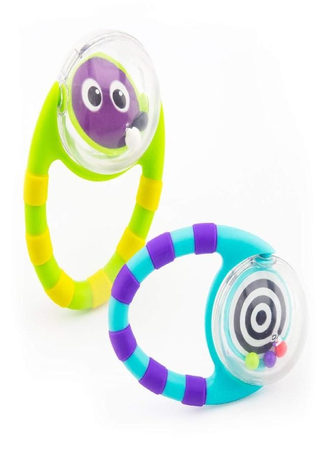 Sassy Flip & Grip Rattle | Value 2 Pack | Developmental Toy with Rattle Beads | Spinning Discs with Mirror | For Ages 3 Months and Up