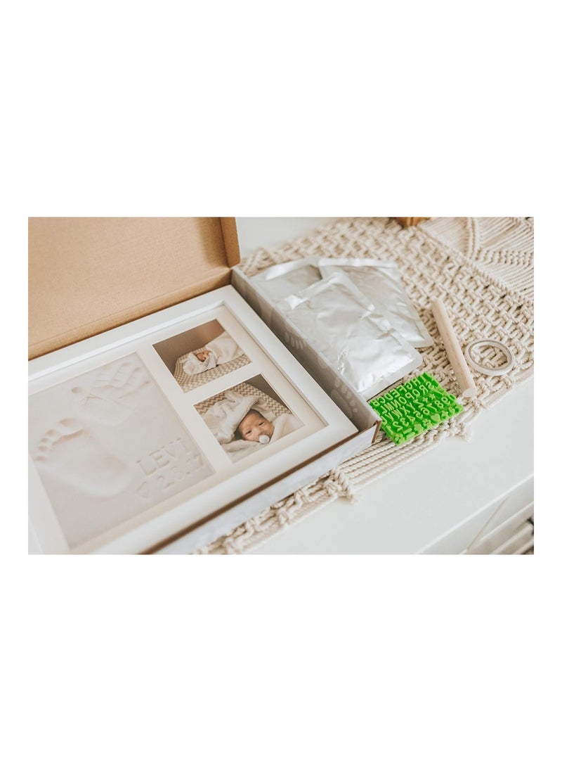 Baby Handprint And Footprint Keepsake Photo Frame Kit Personzalize It W Free Stencil Non Toxic Clay Wall Table Wood Picture Frame Perfect Registry