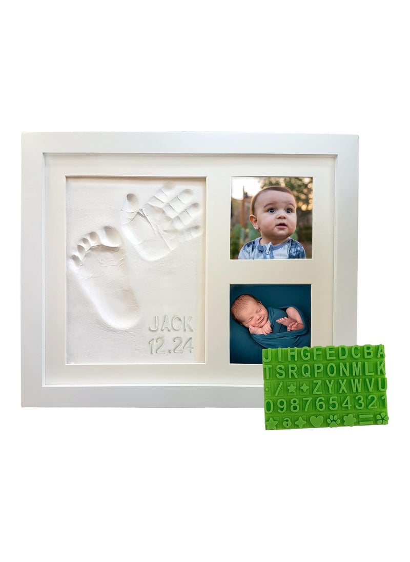 Baby Handprint And Footprint Keepsake Photo Frame Kit Personzalize It W Free Stencil Non Toxic Clay Wall Table Wood Picture Frame Perfect Registry