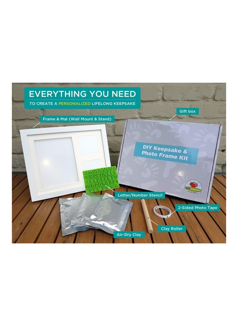 Baby Handprint And Footprint Keepsake Photo Frame Kit Personzalize It W Free Stencil Non Toxic Clay Wall Table Wood Picture Frame Perfect Registry