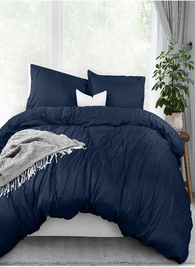 Utopia Bedding Duvet Cover Queen Size Set - 1 Duvet Cover with 2 Pillow Shams - 3 Pieces Comforter Cover with Zipper Closure - Ultra Soft Brushed Microfiber, 90 X 90 Inches (Queen, Navy)