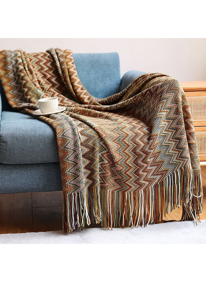 Striped Sofa Blanket Polyester Yellow 130x170cm