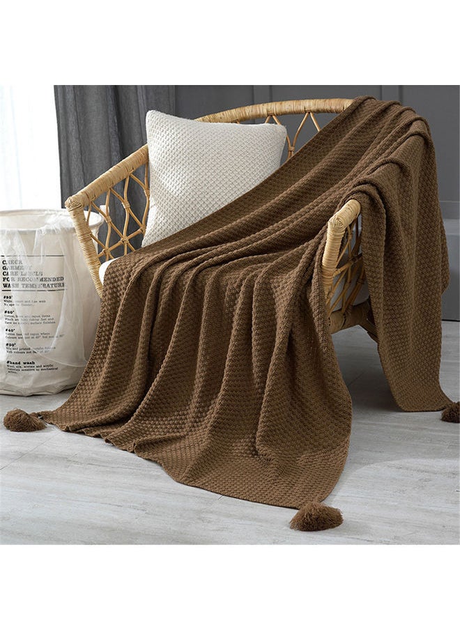 Tassel Design Warm Blanket Polyester Brown 130x170cm