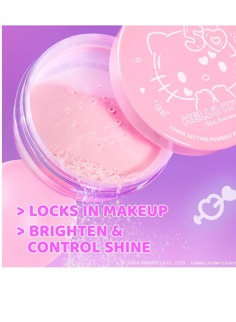 Hello Kitty Loose Setting Powder, Ultra-Fine for Shine Control, Brightening & Revitalization, Soft-Sheer, Cruelty-Free & Vegan Pink