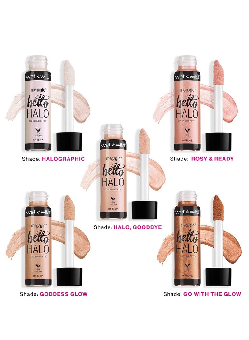 MegaGlo Hello Halo Liquid Highlighter Makeup, Shimmer, Rose Gold Halo, Goodbye