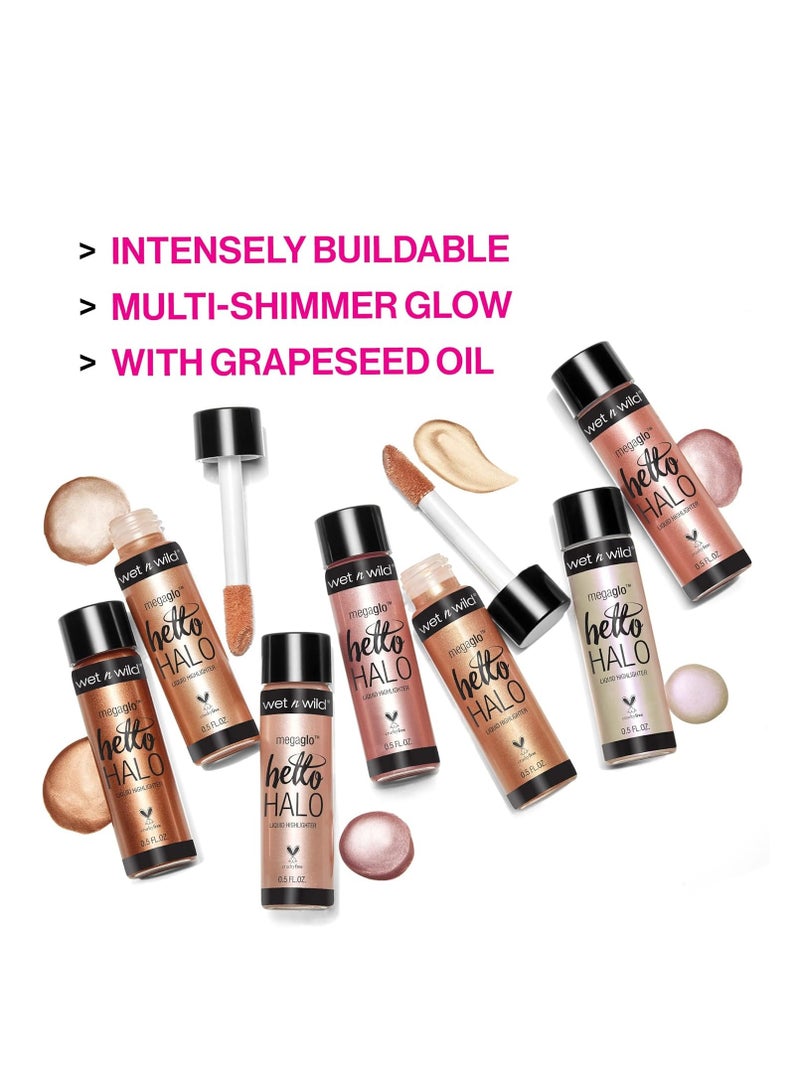 MegaGlo Hello Halo Liquid Highlighter Makeup, Shimmer, Rose Gold Halo, Goodbye