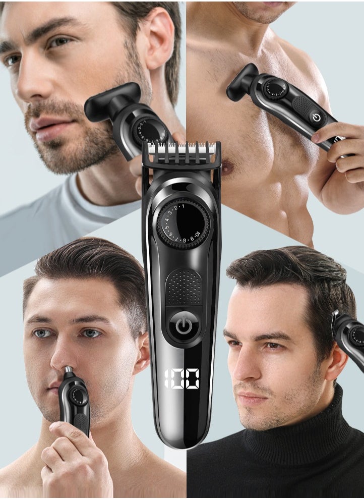 Trimmer for Men, 5-in-1 Hair Trimmer, Showerproof Body Shaver and Groomer for Sensitive Areas, Safe All-in-One Style Kit for Body, Underarms, Beard, Face, and Nose Hair