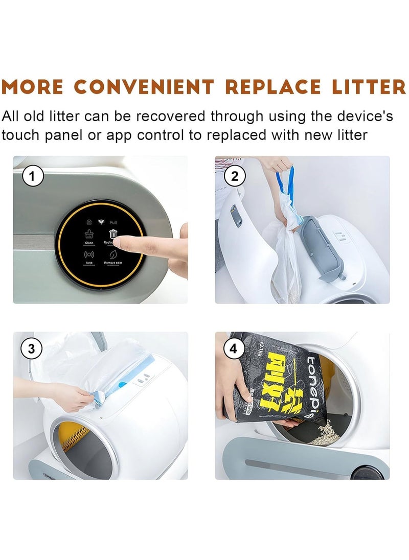 Self-Cleaning Cat Litter Box Automatic 65L+9L Large Capacity Cleaning Robot APP Control/Odor Removal/Safety Protection Smart Cat Litter Box for Multiple Cats Gray