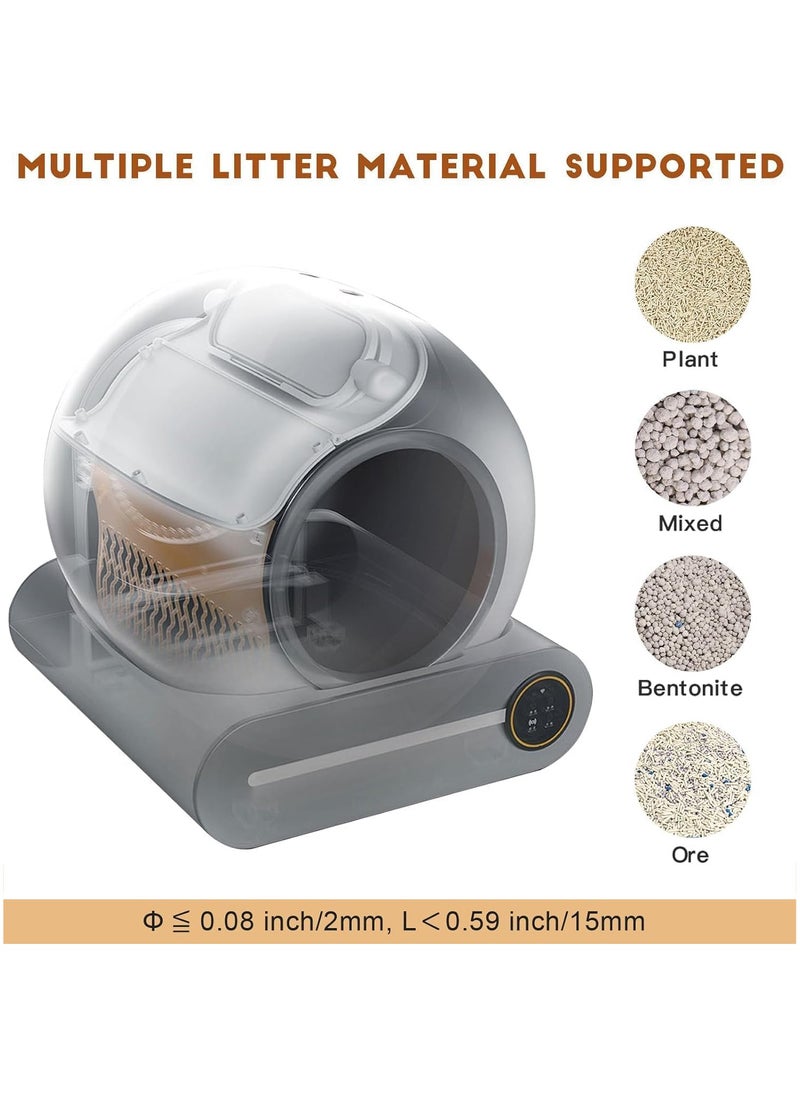 Self-Cleaning Cat Litter Box Automatic 65L+9L Large Capacity Cleaning Robot APP Control/Odor Removal/Safety Protection Smart Cat Litter Box for Multiple Cats Gray