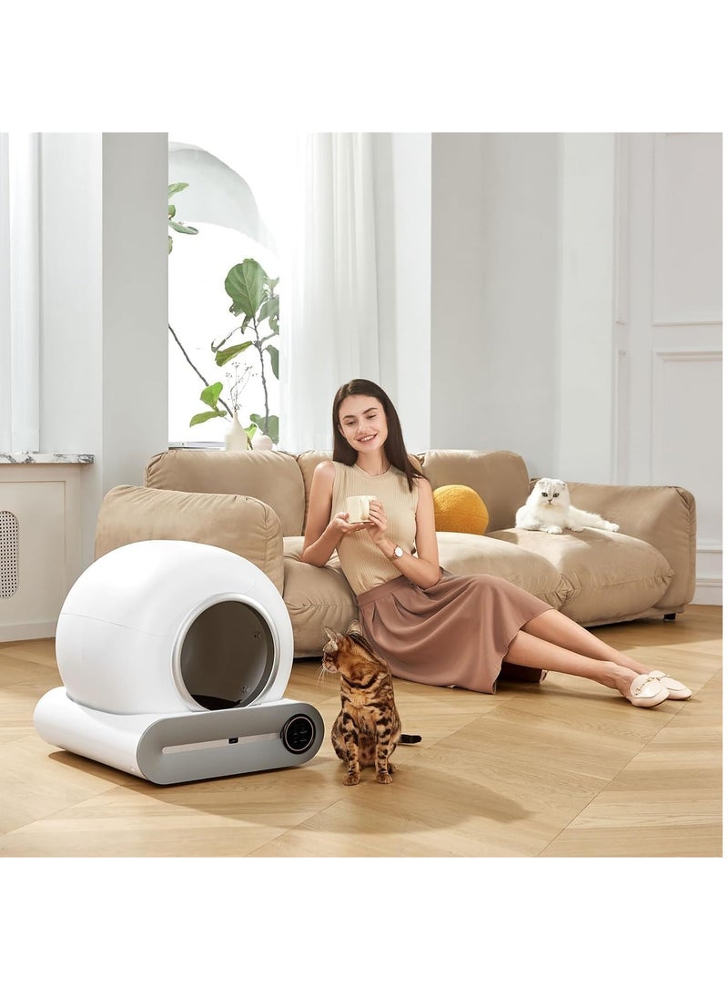 Self-Cleaning Cat Litter Box Automatic 65L+9L Large Capacity Cleaning Robot APP Control/Odor Removal/Safety Protection Smart Cat Litter Box for Multiple Cats Gray