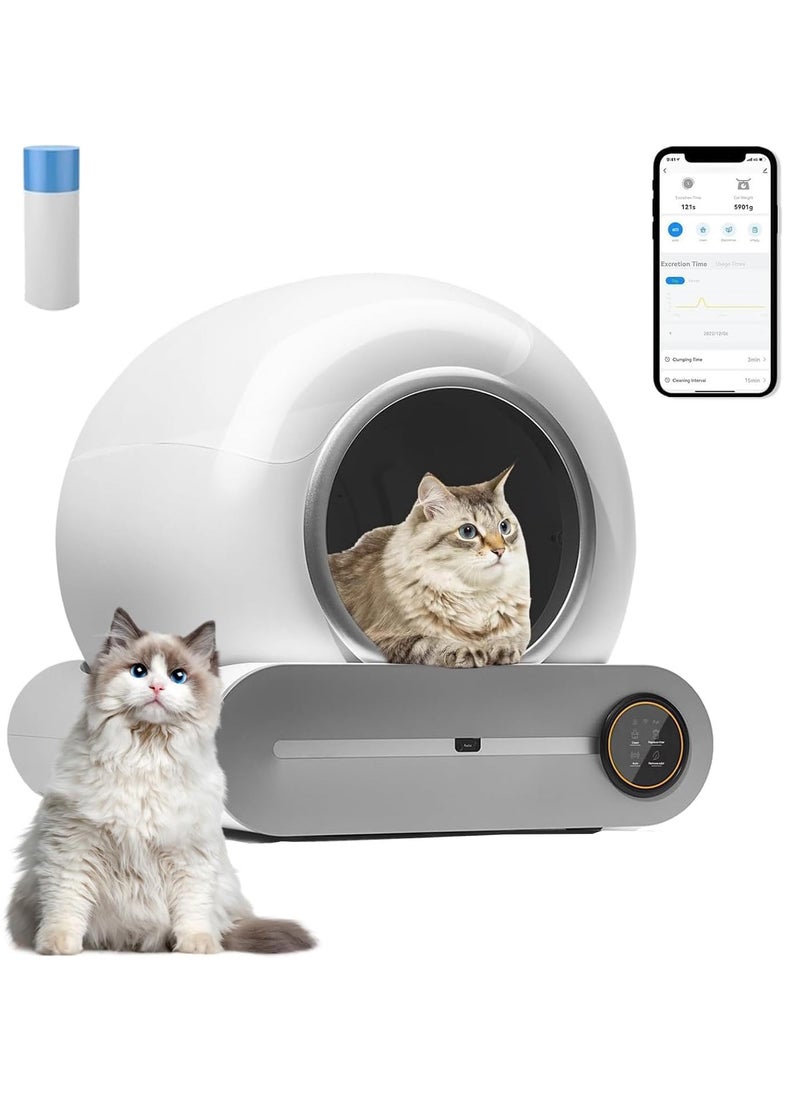 Self-Cleaning Cat Litter Box Automatic 65L+9L Large Capacity Cleaning Robot APP Control/Odor Removal/Safety Protection Smart Cat Litter Box for Multiple Cats Gray