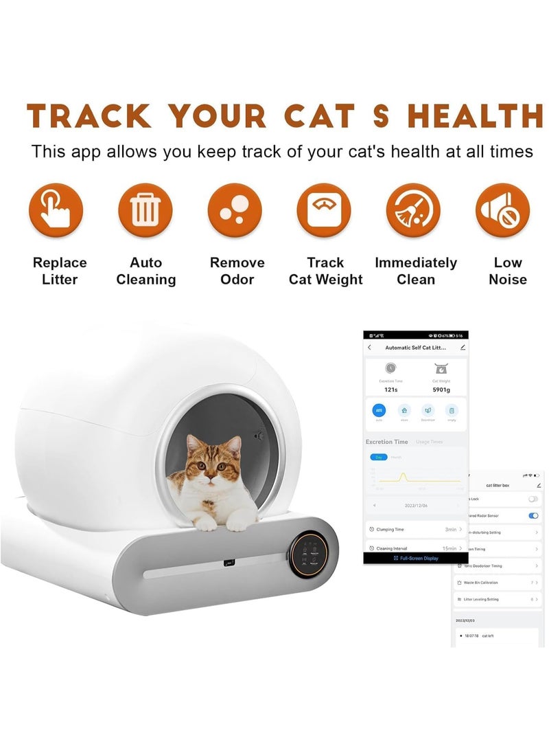 Self-Cleaning Cat Litter Box Automatic 65L+9L Large Capacity Cleaning Robot APP Control/Odor Removal/Safety Protection Smart Cat Litter Box for Multiple Cats Gray