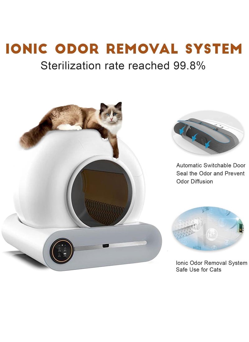 Self-Cleaning Cat Litter Box Automatic 65L+9L Large Capacity Cleaning Robot APP Control/Odor Removal/Safety Protection Smart Cat Litter Box for Multiple Cats Gray