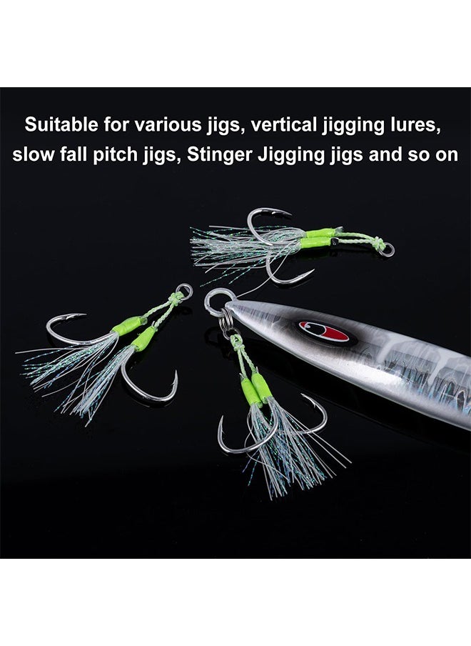 4 PCS Fishing Assist Hooks, Glow Jigging Hooks Double Assist Hooks Kit, Jig Hooks Saltwater, Assist Fishing Hooks for Slow Pitch Jigs Fast Fall Jigs Vertical Jigging Lures