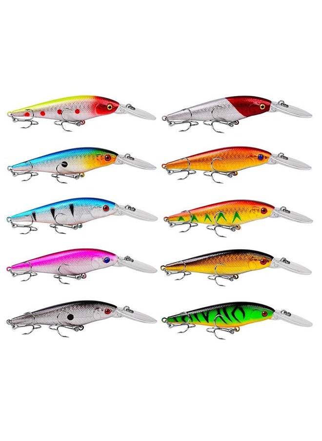 10 Pack Fishing Lures Hard Baits, 3D Eyes Minnow Fishing Lures Crankbait, Swimbait Fishing Tackle Lure Kit for Freshwater/Saltwater/Topwater, Bass, Trout, Walleye, Redfish