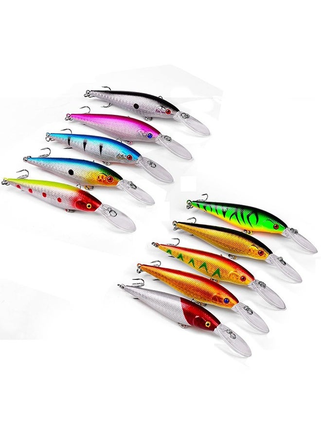 10 Pack Fishing Lures Hard Baits, 3D Eyes Minnow Fishing Lures Crankbait, Swimbait Fishing Tackle Lure Kit for Freshwater/Saltwater/Topwater, Bass, Trout, Walleye, Redfish