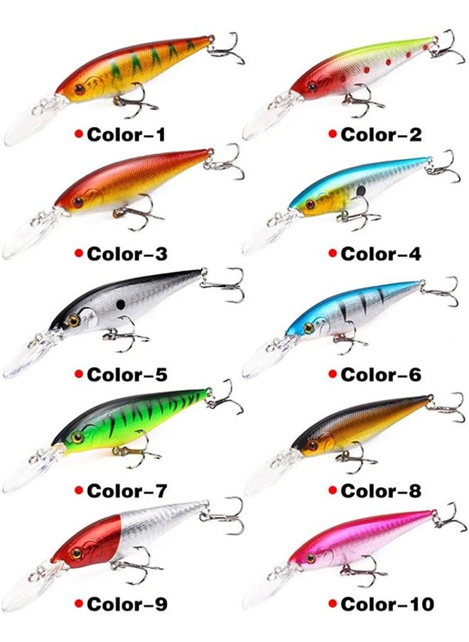 10Pcs Fishing Lures - Crank Bait Set, Deep Diving Wobblers Artificial Baits with 3D Eyes, Bass Lures for Freshwater and Saltwater Fishing