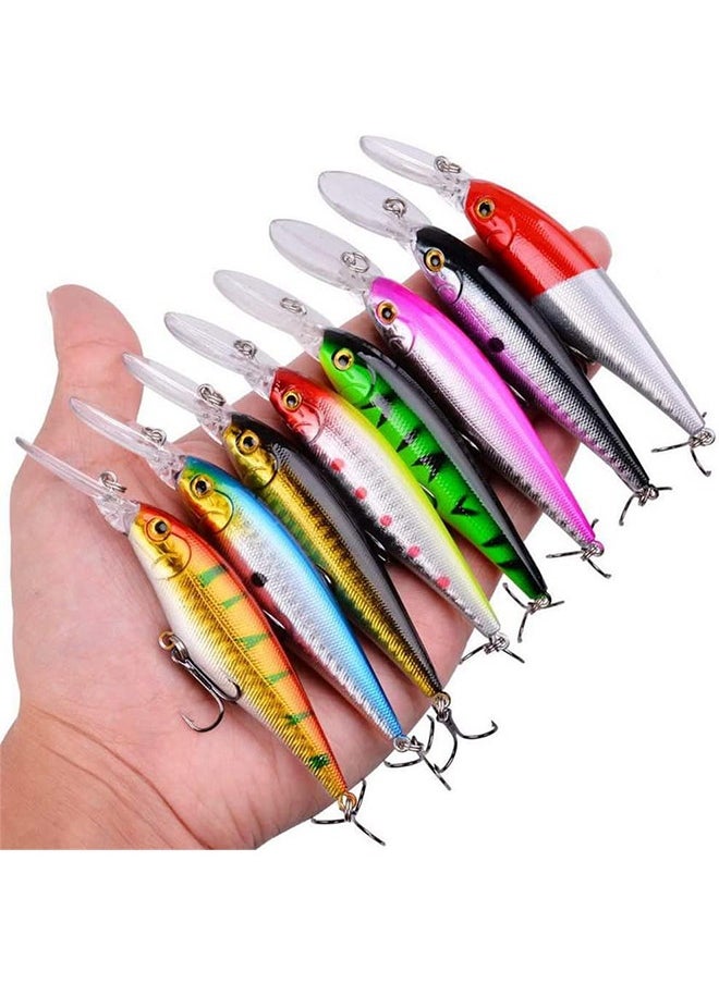 10Pcs Fishing Lures - Crank Bait Set, Deep Diving Wobblers Artificial Baits with 3D Eyes, Bass Lures for Freshwater and Saltwater Fishing