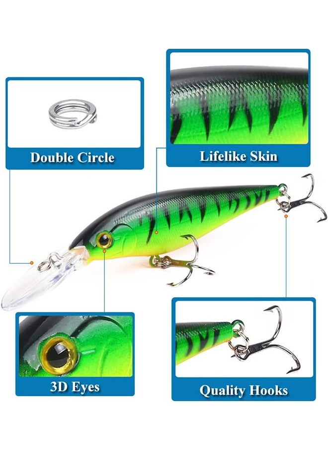 10Pcs Fishing Lures - Crank Bait Set, Deep Diving Wobblers Artificial Baits with 3D Eyes, Bass Lures for Freshwater and Saltwater Fishing