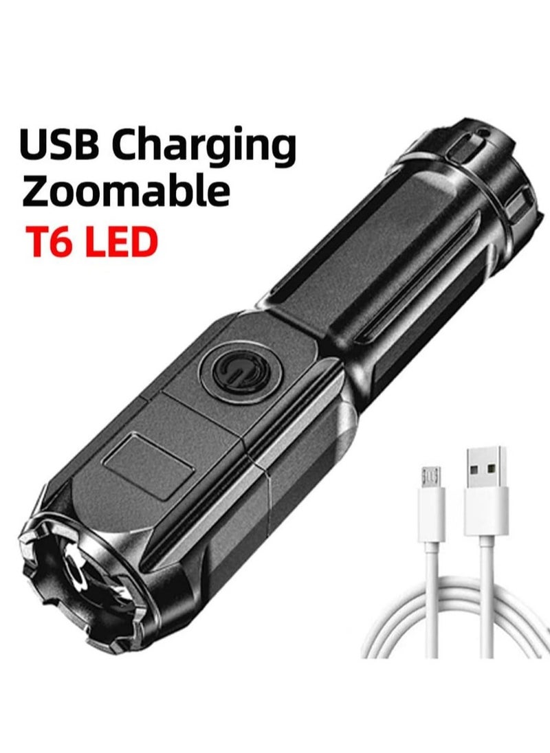 LED Rechargeable Mini Zoomable Flashlight with High Lumen Brightness and 3 Modes for Camping Emergency and Outdoor Use