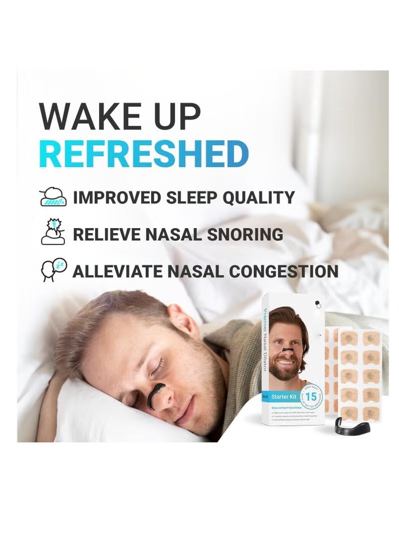 Intake Breathing Nasal Strip Starter Kit (15 Count Black) - Boost Oxygen Intake, Reduce Snoring, Improve Sleep Quality - Sweat Resistant, Skin Safe Nasal Strips - Extra Strength Snoring Solution