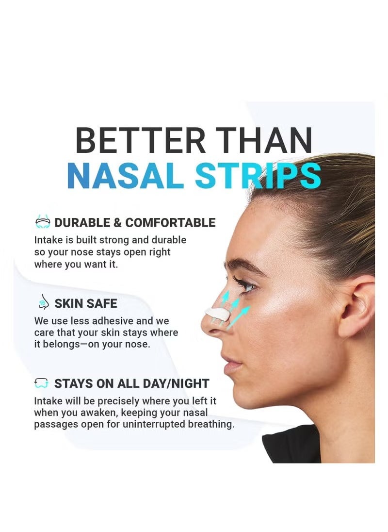 Intake Breathing Nasal Strip Starter Kit (15 Count Black) - Boost Oxygen Intake, Reduce Snoring, Improve Sleep Quality - Sweat Resistant, Skin Safe Nasal Strips - Extra Strength Snoring Solution