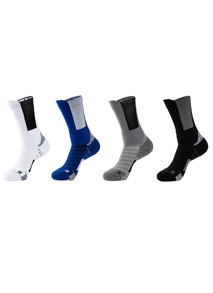 4 pairs of sports soccer mid-length high top towel bottom outdoor running socks Sports basketball socks