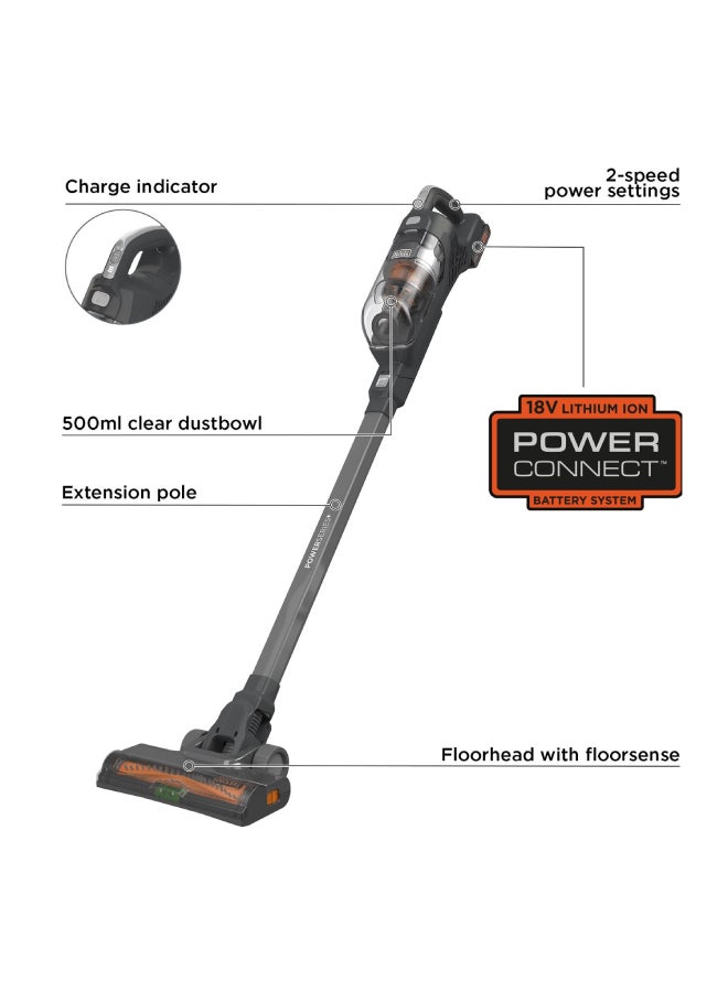 Powerseries+ Cordless Stick Vacuum Cleaner Lithium-Ion Removable Battery 2Ah 36Wh Up to 16/40 Run Time 500 ml 18 W BHFEA18D1-GB Grey