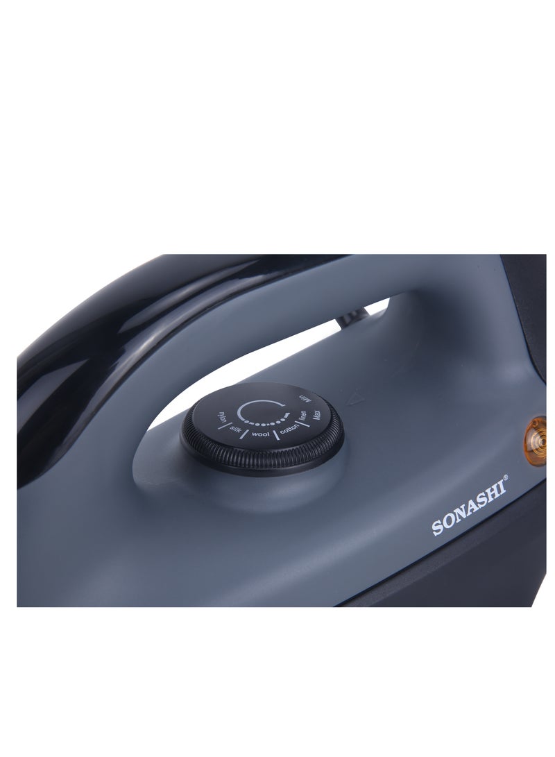 Heavy Dry Iron with Ceramic Coated Soleplate | Comfortable Handle, Stable Heel Rest, Thermostat Control and Easy Temperature Settings | For All Types of Fabrics | Overheat Protection 1200 W SHI-6021 Grey/Black